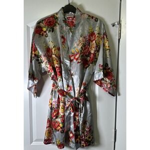 Ms. Lovely‎ Blue Floral Short Sleeve Robe SZ M/L Comfy Elegant Retro Feminine